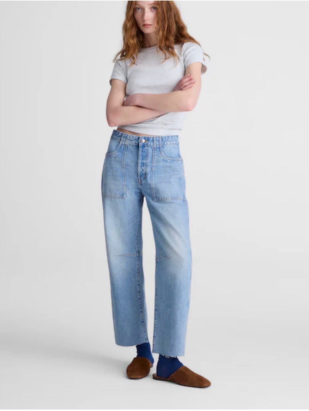 Madewell Light Blue Darted Barrel-Leg Jeans